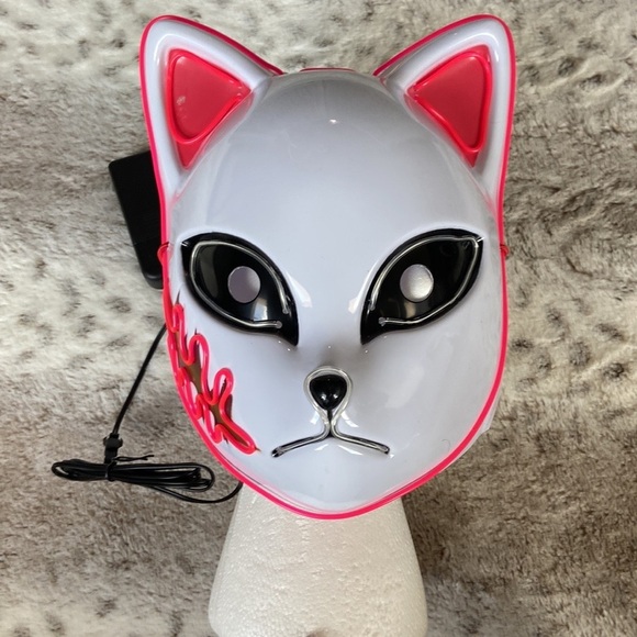 NWT! Demon Slayer Anime white fox mask LED light up Halloween costume horror - Picture 4 of 11